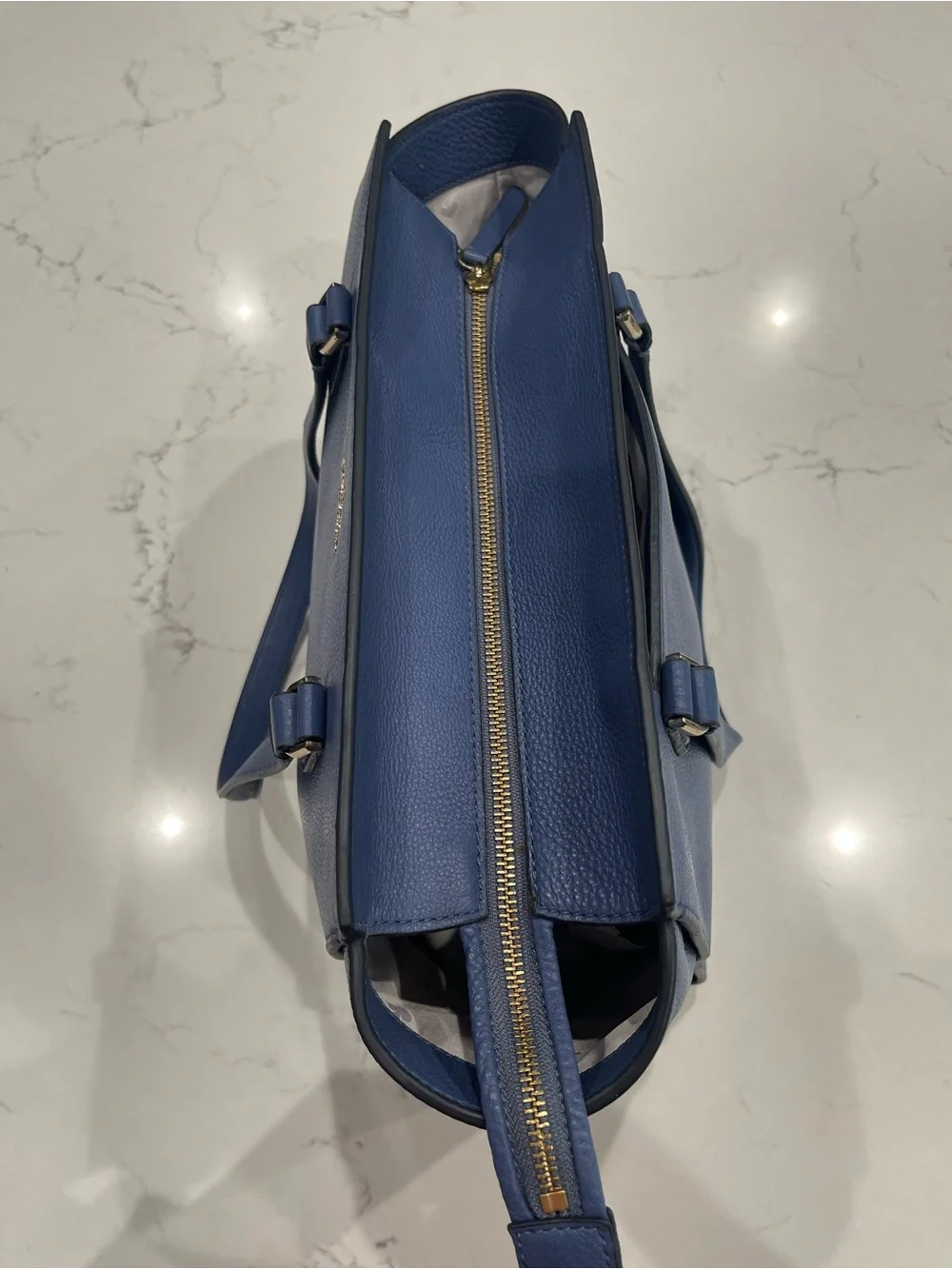 kate spade navy pebbled leather tote with gold logo